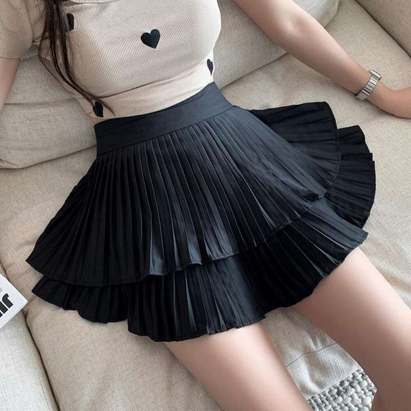 

cake skirt white high waisted a line summer style pleated short, Black