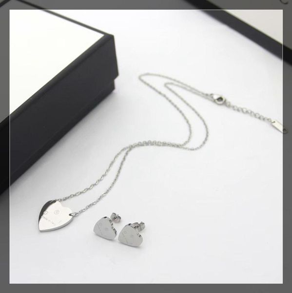 

europe america fashion jewelry sets lady women titanium steel engraved g initials heart pendant necklace bracelet sets 3 color8603557, Silver