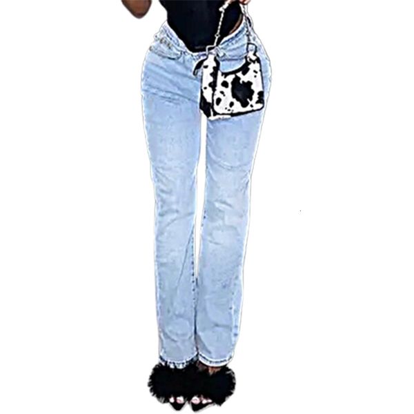 

women's jeans sweet style campus casual light blue denim pant's stretch high waist straight female comfortable trousers 230824