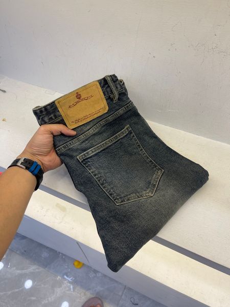 

autumn and winter latest designer jeans comfortable stretch retro style pencil jeans luxury brand mens jeans, Blue