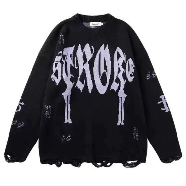 

men's sweaters american retro gothic print pullover sweaters men's y2k street leisure trend joker sweater couple fashion loose swe, White;black