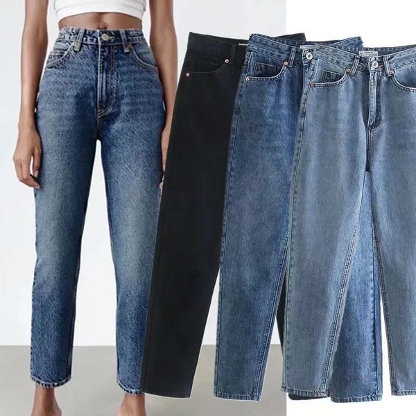 

women's jeans woman high street vintage mom england style fashion waist loose boyfriend for women 230824, Blue