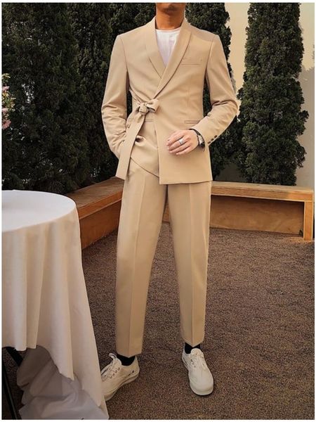 

men's suits blazers champange formal men with belt slim fit 2 pieces groom tuxedos for wedding shawl lapel custom male jacket pants 230, White;black