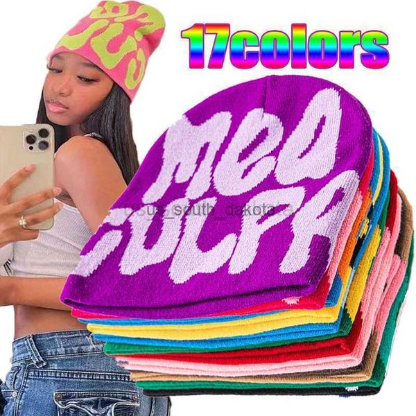 

beanie/skull caps 2023 y2k knitting beanies hat women men paragraph quality cap mea culpa warm fashion hundred take cold cap for women hats, Blue;gray