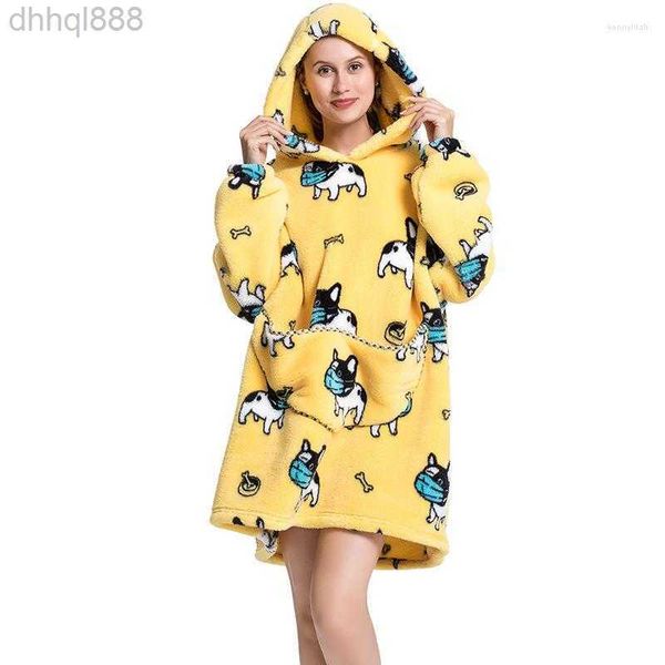 

women's sleepwear 2022 winter thickened pajamas plush hoodie casual warm pullover fleece shirt lazy home clothes pocket panels homewear, Black;red