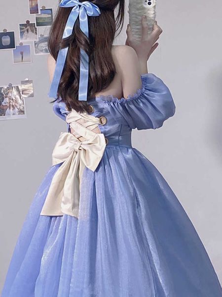 

summer blue france vintage fairy dress retro elegant evening party midi dresse puff sleeve korea princess 2022 230808, White;black
