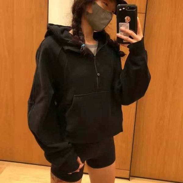 

vintage, half-zip hoodie, stylish baggy, all-in-one hoodie for men, women solid color, Black