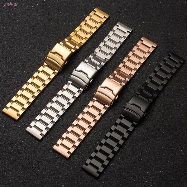 

watch bands 1819202122232425mm solid stainless steel watch band metal folding buckle strap men women universal bracelet accessories 230824, Black;brown