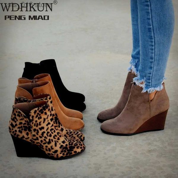 

boots pointed toe booties winter women leopard ankle boots footwear platform high heels wedges shoes woman bota feminina t230824, Black