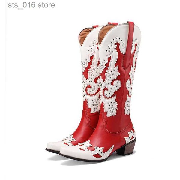 

boots bonjomarisa high heeled women western knee high boots pointed toe slip-on mixed color cowboy cowgirl autumn lady shoes brand t230824, Black