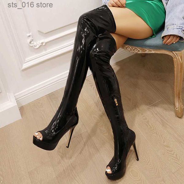 

boots stiletto high heels peep toe platform over the knee boots women thigh high boots ladies summer party shoes cuissarde femme t230824, Black