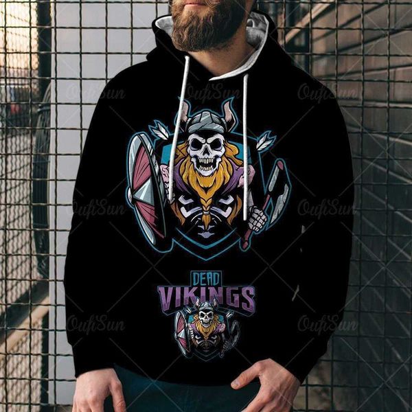 

3d digital full body sweater new trend men's skull pattern printed hoodie, Black