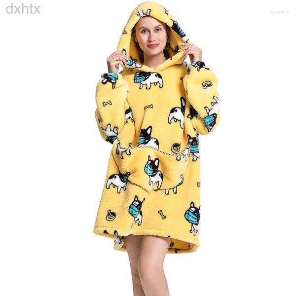 

women's sleepwear 2022 winter thickened pajamas plush hoodie casual warm pullover fleece shirt lazy home clothes pocket panels homewear, Black;red