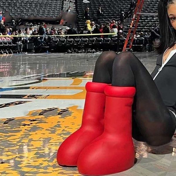 

boots 2023 new fashion design solid party runway shoes big red knee high boots round toe balloon-like slip on women's casual boots t230, Black