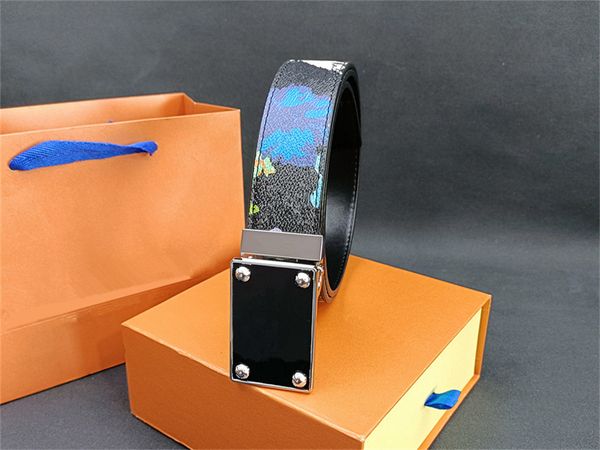 

men's fashion belts genuine leather black men luxury belt designer signature square large buckle classic color coating 3.8cm wide brand, Black;brown