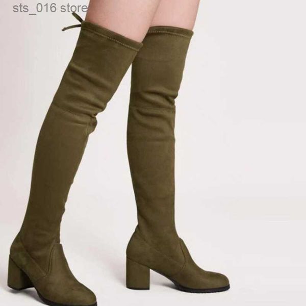 

boots new autumn and winter over the knee thigh high boots warm fleece suede elastic boots plus size 40-43 women boots botas femininas t2308, Black