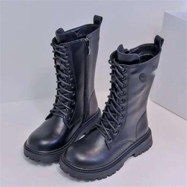 

designer children martin boots black pu leather boys girls side zipper mid-calf long boot fashion kids booties winter shoes, Black;grey
