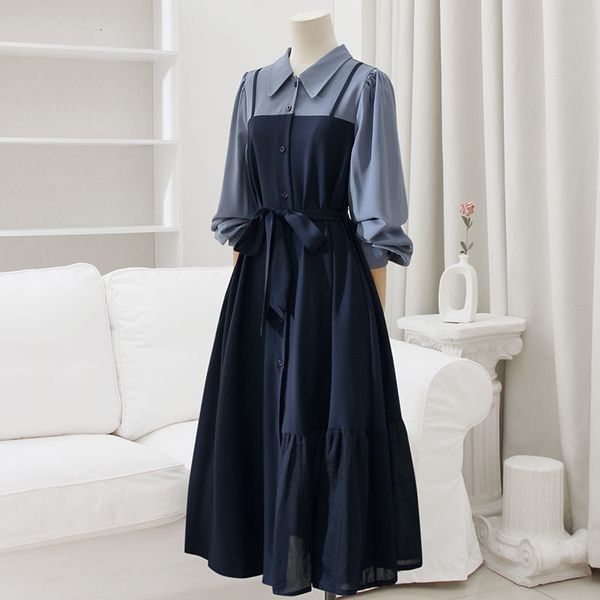 

basic casual dresses long sleeves spring autumn color contrast paneling dongdaemun korean clothing dress style elegant party women 2023 woma, Black;gray