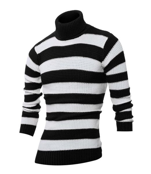 

men039s sweaters winter fashion stripe print design large size turtleneck sweater long sleeve contrast casual2948543, White;black