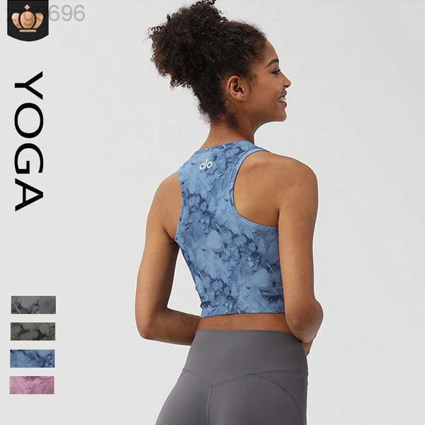 

desginer al yoga alosports bra printed hollow out fitness tank with padded camo high neck 23ss, White