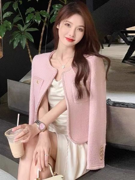 

women's wool blends luxury french elegant small fragrance woolen coat for women autumn winter korean fashon sweet tweed jacket casual o, Black
