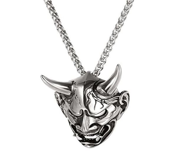 

men039s gothic punk style jewelry stainless steel silver black devil horn skull pendant necklace amuletprotectiondecoration3632315