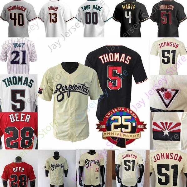 

baseball jersey alek thomas randy johnson corbin carroll seth beer madison bumgarner marte gurriel jr. ahmed longoria lewis barrosa fletcher, Blue;black