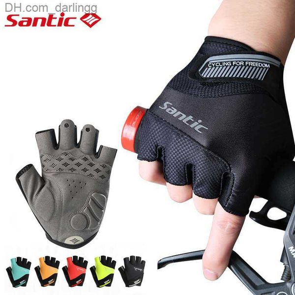 

santic men's cycling gloves half finger mtb bike mittens anti-pilling shockproof cushion padded bicycle gloves sport accessories q23082, Black