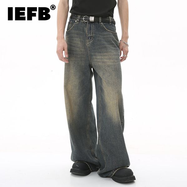

men's jeans iefb vintage fashion washed street casual wide leg denim pants summer distressed loose male versatile trousers 9c354 230824, Blue