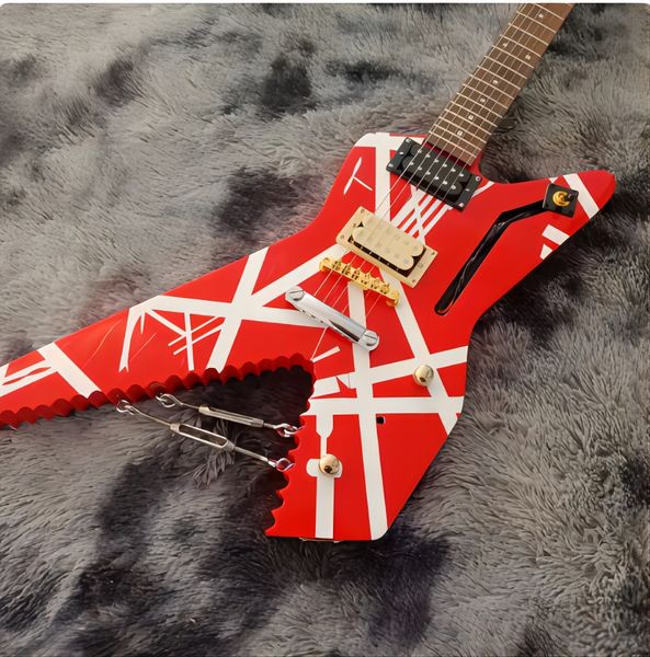 

red crum shark series striped electric guitar with open zebra pickup maple fretboard 5150 model guitar