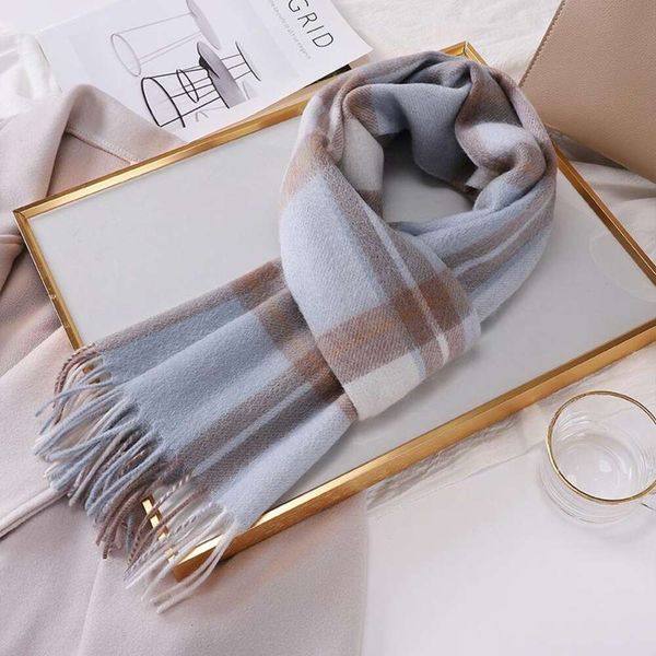 

1100% wool plaid scarf for women in winter, Blue;gray