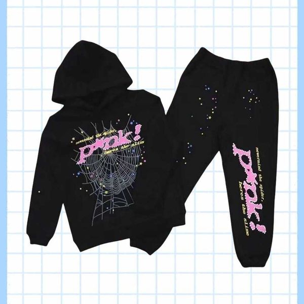 

spider hoodies 555555 men's sweatshirts black brown hoodie sweatshirt real p tracksuit web pullovers spder sweatpants set