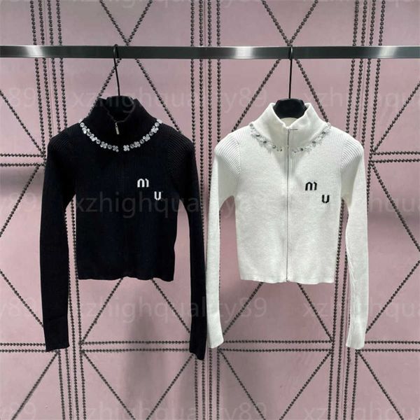 

designer cardigan women designer sweaters womens knit sweater chest alphabet motifs rhinestones on the neckline luxury lady clothing designe, White;black