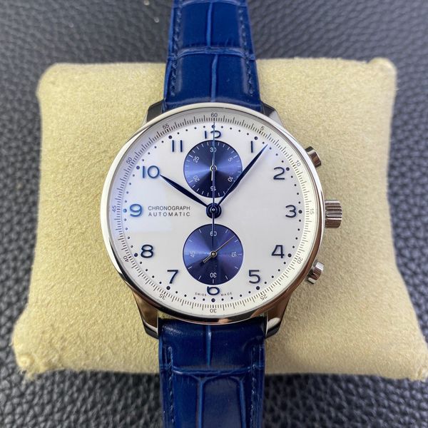 

aaaaa 5a quality zf factory watches 41mm iw371417 automatic mechanical chronograph 7750 movement men with gift box sapphire crystal leather, Slivery;black