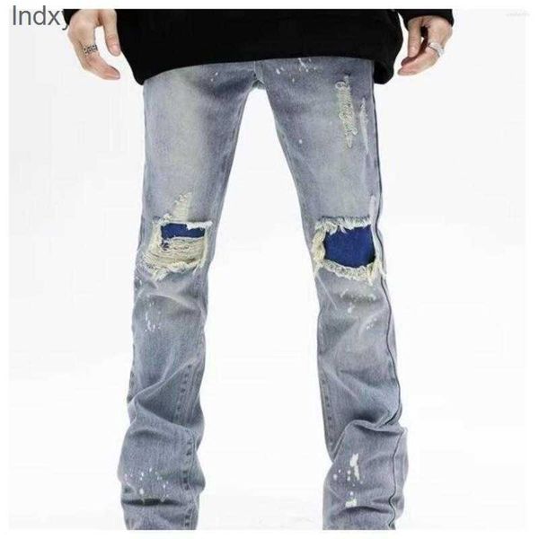 

men's jeans ripped y2k streetwear pants men trousers slim harajuku man hip hop men's fashion baggy grunge trendyol stacked clothin, Blue