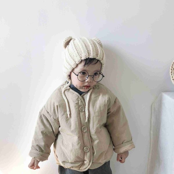 

down coat korean style new winter baby boys cotton padded coats thicken warm toddlers kids clothes pure color children outerwear x0825, Blue;gray