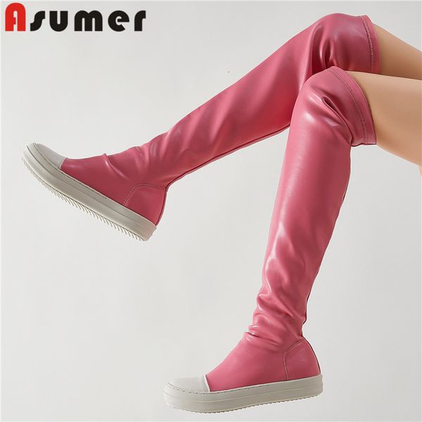 

boots asumer 2023 size 3544 pu mixed colors over the knee flat with heels winter slip on platform stretch 230824, Black