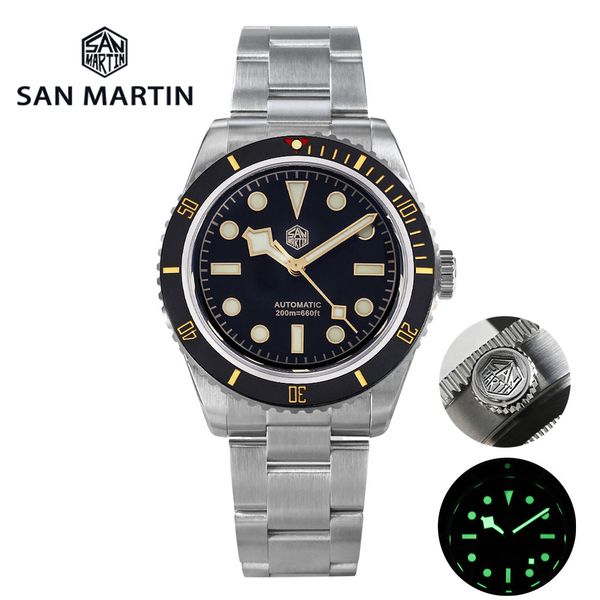 

wristwatches san martin bb58 6200 limited edition watch for men nh35 automatic mechanical wristwatches luxury brand sapphire 20bar luminous, Slivery;brown