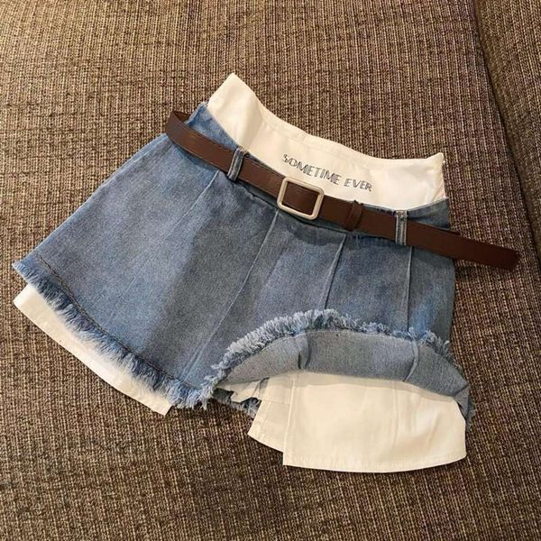 

babe slim denim skirt spring and summer style high waist irregular design pleated miniskirt, Black