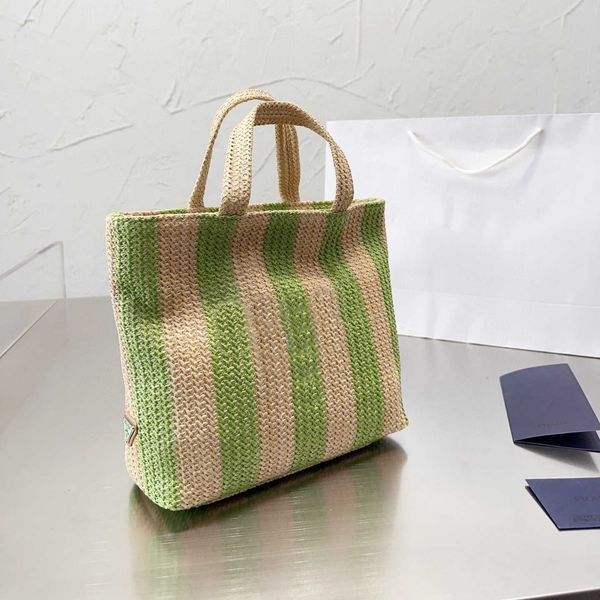 

brand straw tote bag nylon raffia beach bag alphabet pattern classic fashion shopping bag large capacity bucket bag p2202