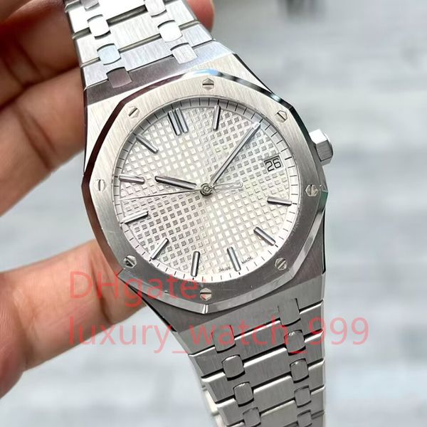 

classic and minimalist men white dial 41mm automatic mechanical movement fashionable back perspective movement date display silver stainless, Slivery;brown
