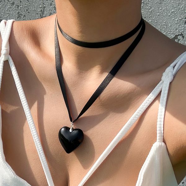 

european american womens designer heart love necklace fashion jewelry with adjustable thread choker necklaces for simple personalized pendan, Silver