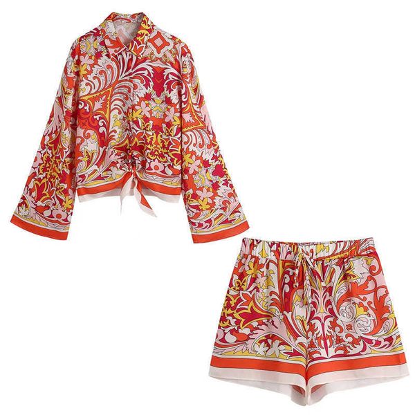 

women's two piece pants co ord set women loose shirt and drawstring elastic high waist shorts sets womens outfits fashion vintage print, White