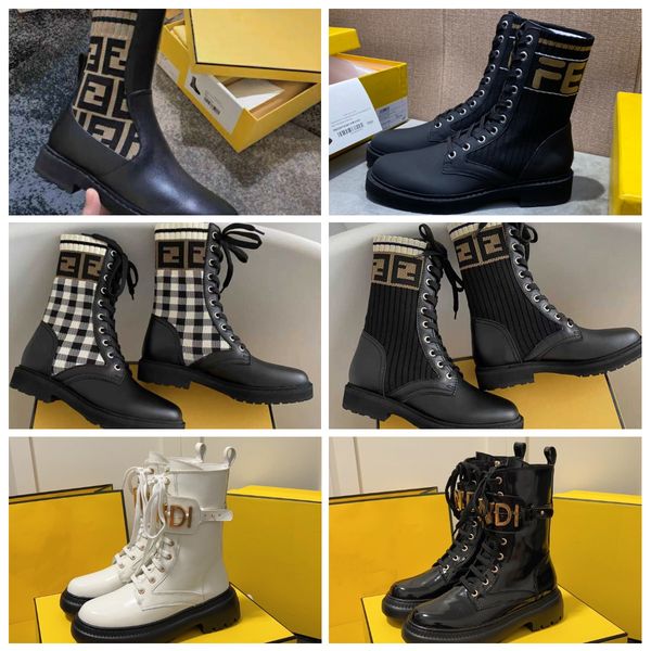

boot brand luxury designer knitted spliced martin boots for women autumn new fashion lace up knee length boots elastic boots designer shoes, Black