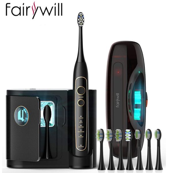 

toothbrush fairywill electric sonic toothbrush fw-2056 high-technology ultrasonic professional replacement 8brush heads travel case us plug