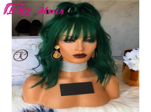 

14quot dark green brazilian full lace front wig short wave bob wig blackbrownpink synthetic wig for white women with bangs fri25566259039, Black