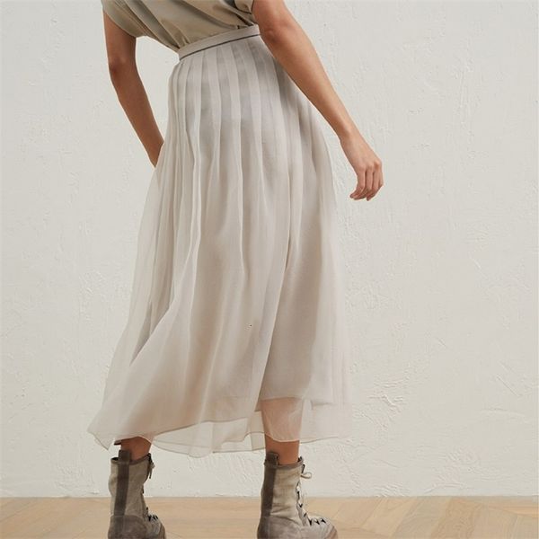 

skirts spring and summer women elegant casual solid color silk skirt 230824, Black