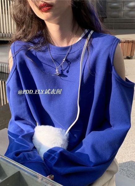 

women's hoodies sweatshirts korean hollow out off shoulder sweater spring autumn fashion solid color pullover short spicy girl casual, Black