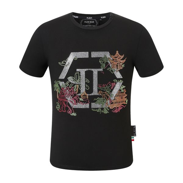 

plein bear t shirt mens designer tshirts brand clothing rhinestone pp skulls men t-shirt round neck ss skull hip hop tshirt tees 16628, White;black