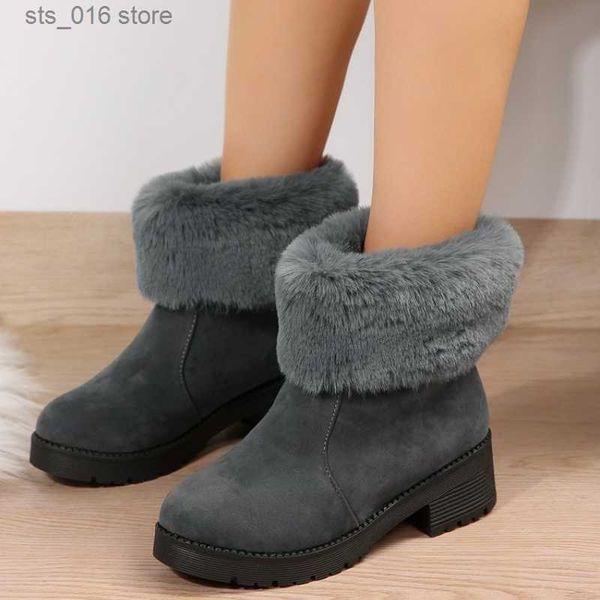 

boots 2023 womens boots female winter shoes fur snow boots warm plush women's shoes square high heel ankle boots black t230824